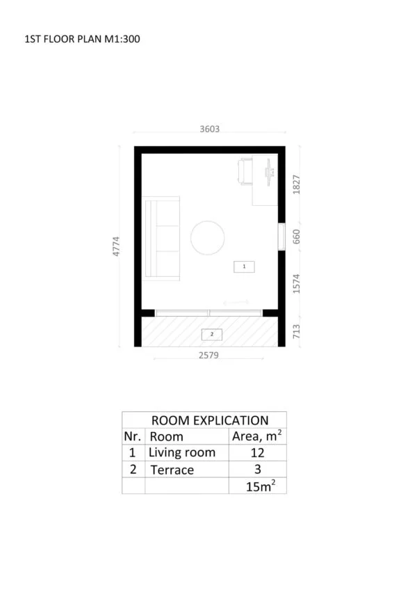 Mikrohus Kubwa 15 m²
