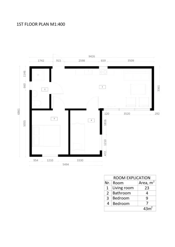 Moderne Ferdighytter Amsterdam, 43 m²