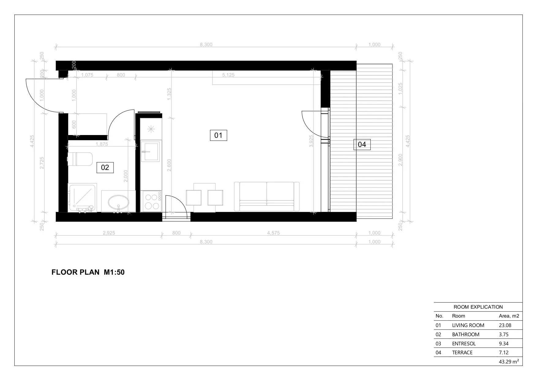 Moderne Ferdighytter Paris, 43 m²